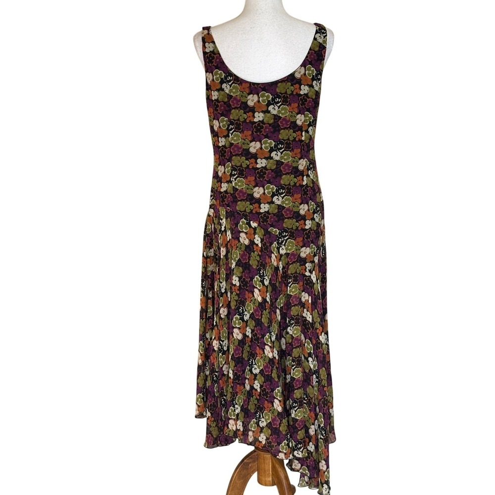Jones NY 100% Silk Floral Handkerchief Hem Maxi dress Romantic Boho Size 8 - Picture 3 of 5